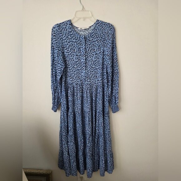 ZARA | Blue Printed Midi Dress Bloggers 4479/240  blue Sz SMALL - Picture 3 of 7